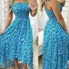 Vestido longo sling retalhos impressão irregular - Imagem 4